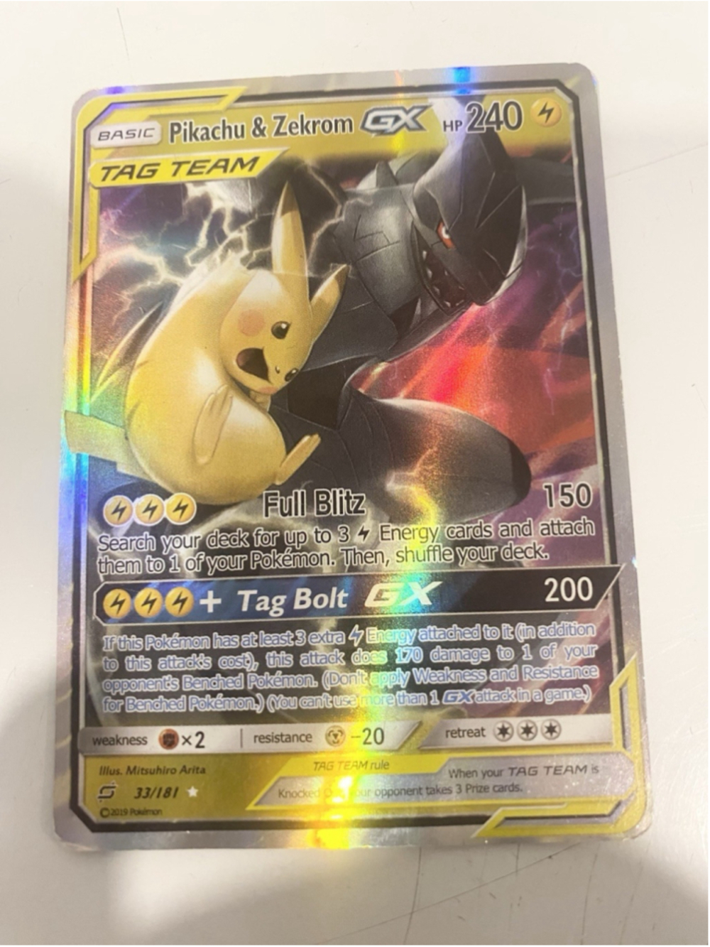 Pokemon Pikachu & Zekrom GX 33/181 Team Up Ultra Rare Holo Tag Team 2019